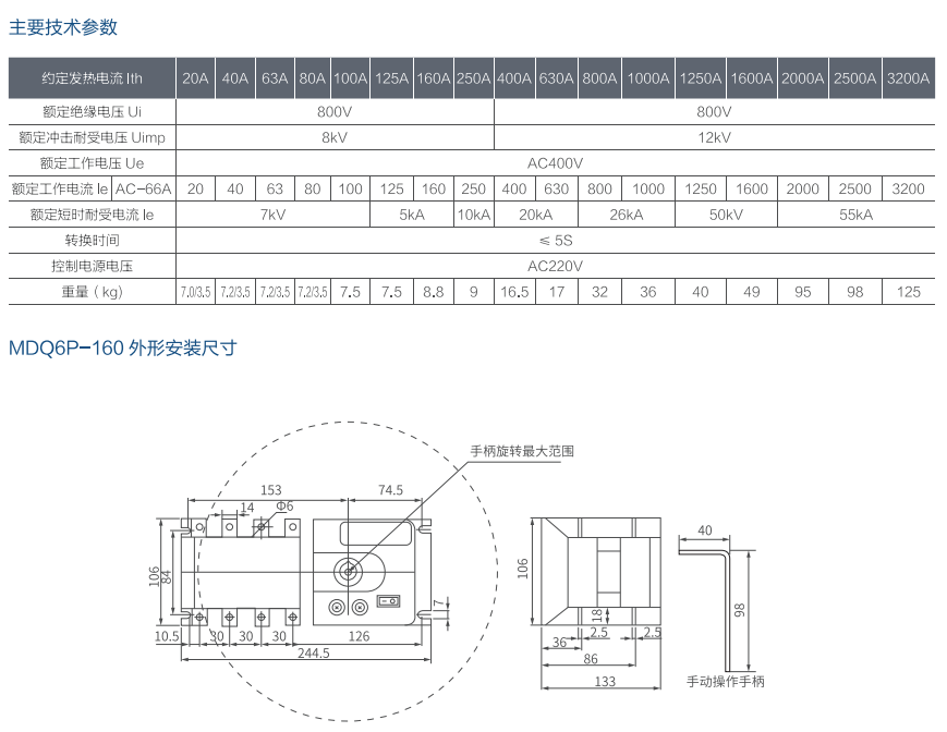 MDQ6P-160系列雙電源自動轉(zhuǎn)換開關